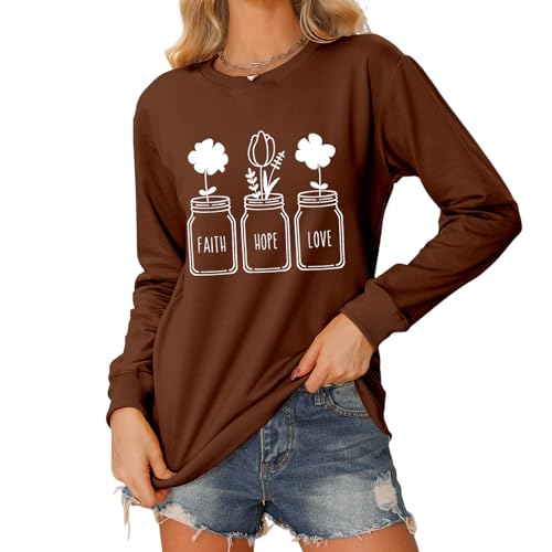 Christian Sweatshirts for Women Faith Hope Love Long Sleeve Shirts Faith Religious Sweatshirt Tops for Teacher - color: Coffee, size: XX-Large