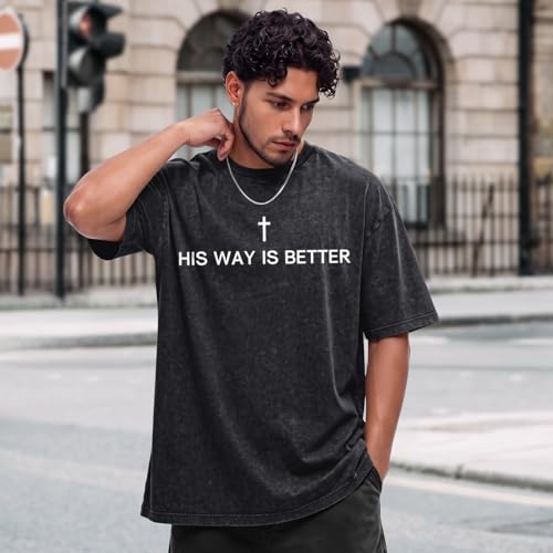 BeWithYou Christian Shirts for Men Jesus Faith Shirt Bible Verse Graphic Tees Oversized Religious Vintage Acid Wash T Shirts - color: Black, size: Medium