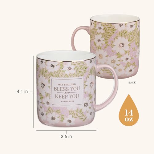 Christian Art Gifts Bless You and Keep You Ceramic Coffee Mug for Women - color: Lord Bless You/Pink Floral