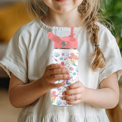 Mermaid Gifts for Girls, Mermaid Water Bottle with Straw Lid, 16 oz Insulated Stainless Steel Tumbler, Travel Cups, Birthday Gifts for Girls - color: Mermaid