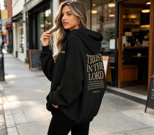 UNIQUEONE Trust in the Lord Christian Hoodies - Faith Religious Graphic Sweatshirts Women Bible Verse God Pullover Tops - color: Black, size: XX-Large