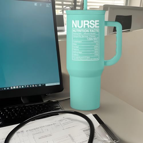 SANDJEST Nurse Gift Tumbler 40oz with Handle and Straw – Nutrition Facts Insulated Stainless Steel Travel Coffee Mug for Nursing Friends - Gifts for Nurse Week, Appreciation, Birthday, Christmas - color: Nurse 5