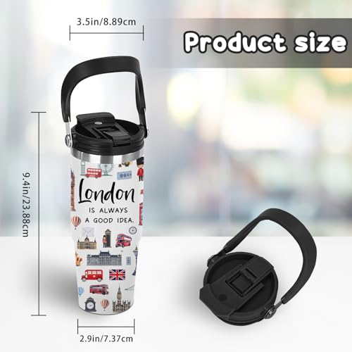 30oz Stainless Steel Insulated Tumbler with Top Handle, London-Themed Gift - color: London1