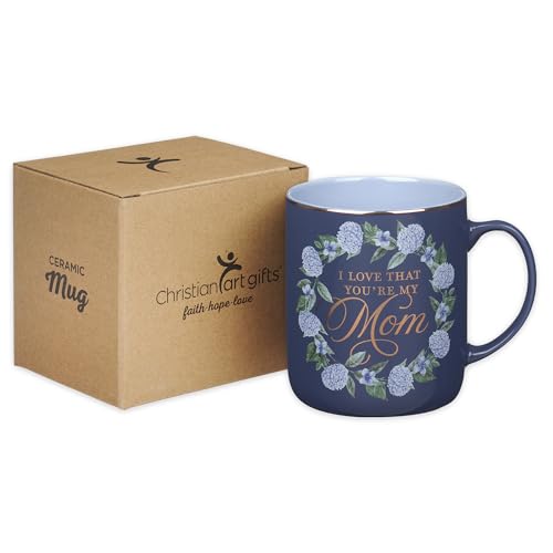 Christian Art Gifts Large Ceramic Coffee Scripture Mug for Mothers - color: Purple & Blue Floral/Love That You're My Mom