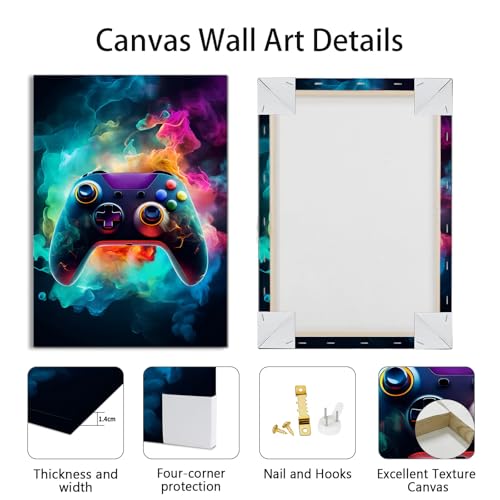 WENGTIAO 3Pcs Neon Gamepad Headphones Canvas Wall Art Prints 16"x24" - color: Cool Game Controller, size: 16"x24"x3Pcs