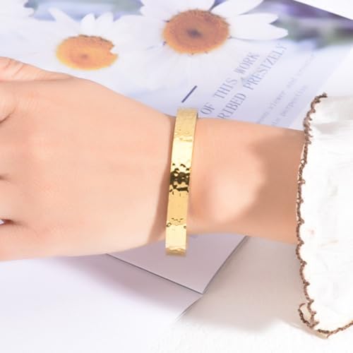 Jude Jewelers 6mm Width Stainless Steel Hammered Surface Classical Plain Open Cuff Bangle Bracelet - color: Gold