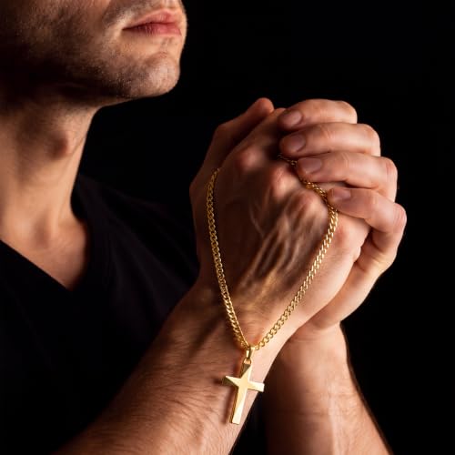 Gold Cross Necklace for Men Gold Cross Necklace for Men Cross Pendant - color: 22 inches
