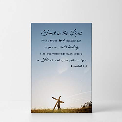 Smile Art Design Scripture Wall Decor Canvas Print Bible Verse Proverbs 3:5-6 Trust in the Lord with All your Heart Pray Cross Religious Family Room Home Decor Christian Art Ready to Hang - 12x8 - color: Christian Canvas V06, size: 12"L x 8"W