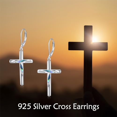 LUHE Sterling Silver Corss/Daisy/Musica Note Dangle Earrings for Women - style: Drop Cross Earrings