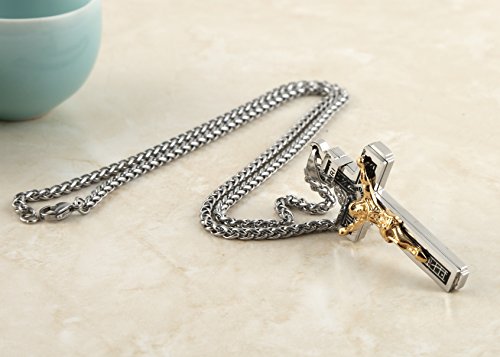 HZMAN Catholic Jesus Christ INRI Cross Crucifix Pendant Necklace for Men - color: Silver & Gold