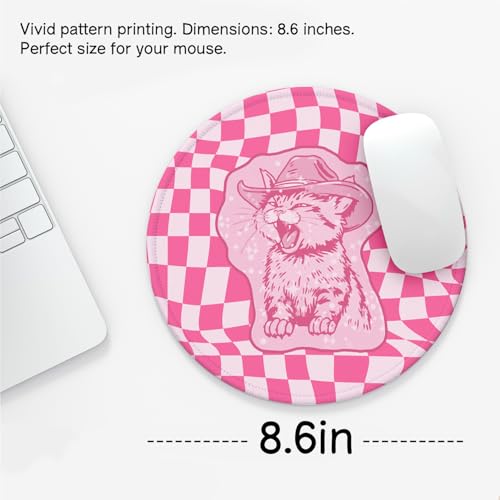 Cute Pink Mouse pad for Desk, Cat Kawaii Cool Mousepad Aesthetic Girly Women Design Girls Teen Pretty Small Round Mouse Pads for Desk, Travel Mousepad for Wireless Computer, 8.7x8.7 Inch - color: Pink Kitty Check