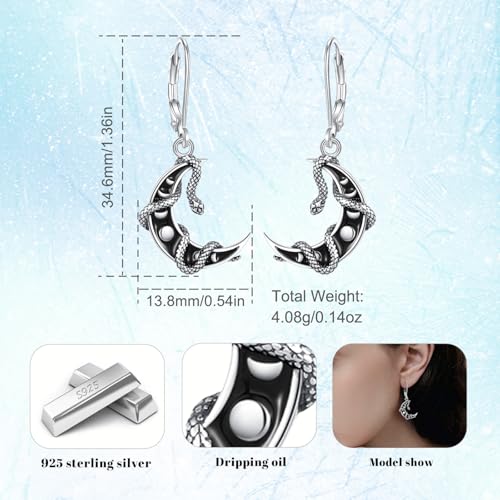Vito Moonstone Turquoise Drop Earrings for Women, 925 Sterling Silver Hooks - style: Snake