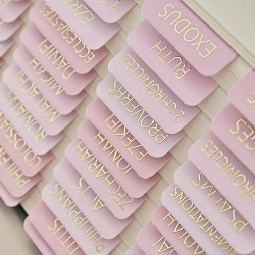 Laminated Bible Tabs for Women and Men, Gold Foil Embossed Lettering - style: Pink