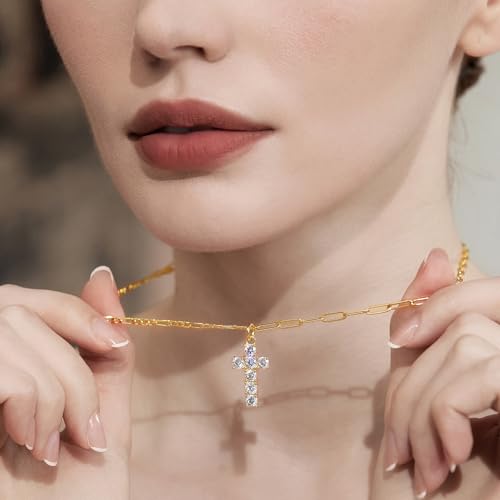 Cicy Bell Cross Pendant Necklace 18k Gold Plated Layered Necklaces - color: Style B-Yellow Gold