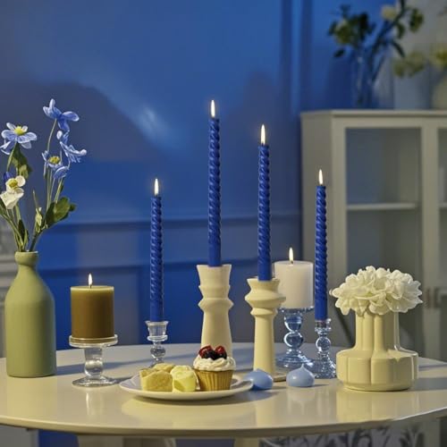 8 Pack 10 Inch Navy-Blue Spiral Taper Candle Set, 7/8 Inch Unscented Driples Candlesticks for Home Decoration, 6-7 Hours Burn - color: Navy blue