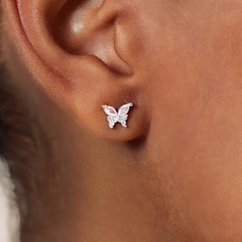 Cicy Bell Womens Flat Back Stud Earrings 18K Gold Plated Hypoallergenic - color: Silver,Butterfly B