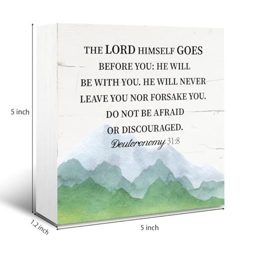 Christian Rustic Box Sign Decor - Deuteronomy 31:8 Bible Verse - Inspirational Wooden Tabletop for Home, Office - color: Christian 02