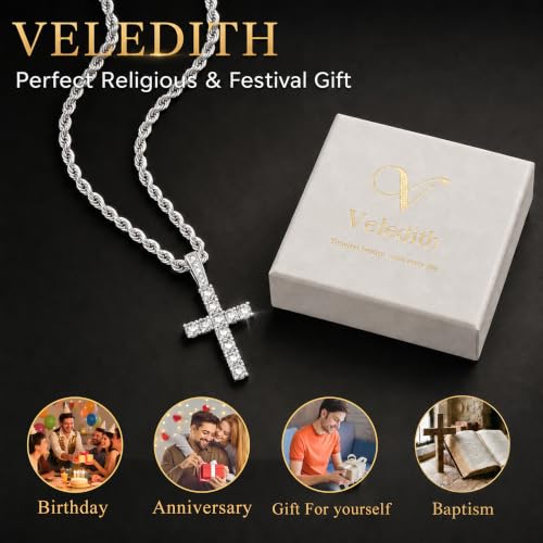 925 Sterling Silver Cross Necklaces for Mens Women CZ Beveled Edge - color: Cubic Zirconia Silver Cross