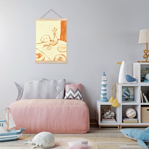 FOPENEM Funny Dog Kitchen Wall Art Decor, Whimsical Eclectic Breakfast Dog Lover Wall Decor Poster Hanger Frame for Home Kitchen Living Room, 12x16 Inches - color: white-Breakfast Dog