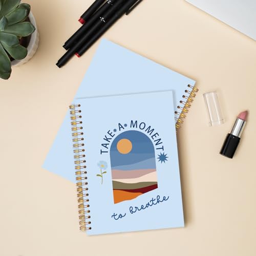 FDHSPAAM Blue Mental Health Spiral Journal Notebook 5.5x8.3in, Take A Moment to Breathe Inspirational Notebooks for Note Taking, Therapy Office Must Haves, Hardcover Notebook Journal - color: Boho-Blue
