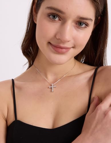 KRKC&CO Moissanite Cross Necklace for Women, 925 Sterling Silver, Gift Box - color: Silver A