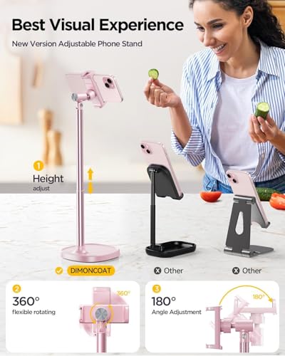 DIMONCOAT Cell Phone Stand for Desk, Stocking Stuffers Gifts for Teens Girls Boys Adults,Phone Holder Angle Height Adjustable, Aluminum Alloy Universal iPhone Stand for iPhone 17 16 15 Pro Max -Pink - color: PINK - 6X STABLE WEIGHTED BASE, size: For 4-7 I