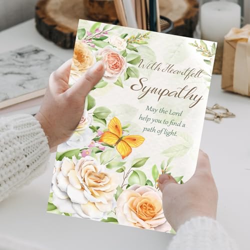 Sympathy Card with Heartfelt Message – Christian Condolence Card for Loss of Loved One, Religious Bereavement Card with Flowers & Butterfly, Comforting Memorial Card - style: Card-243