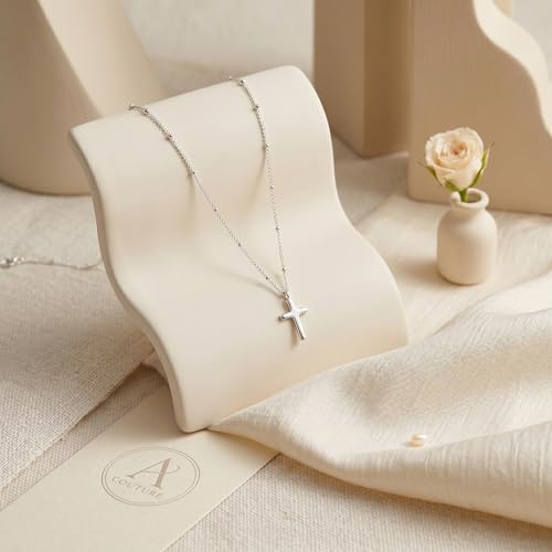 925 Sterling Silver & 18K Gold Cross Necklace, 1.5mm Bead Chain - color: Silver