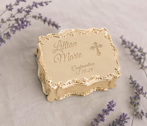 Cherished Moments Personalized Confirmation Rectangle Jewelry Box - color: Gold Confirmation