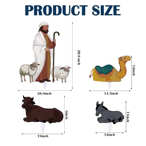 Yalikop 4 Pcs Outdoor Nativity Scene for Yard Weatherproof Nativity Sets Xmas Shepherd with Sheep Camel Ox for Christmas Family Lawns Outdoor Decor, Water Resistant PVC (Multicolor) - color: Multicolor