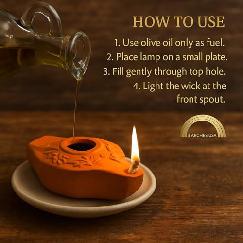 Ancient Clay Oil Lamps - 10 Count Herodian Replica Set - color: Orange
