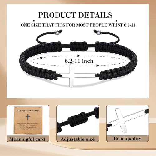Initial Bracelets for Women Teen Girls Handmade Rope Braided Bracelet for Men Jewelry Birthday Graduation Mother's Day Gifts for Mom Wife Girlfriend Her Friends - style: 9 black-silver cross