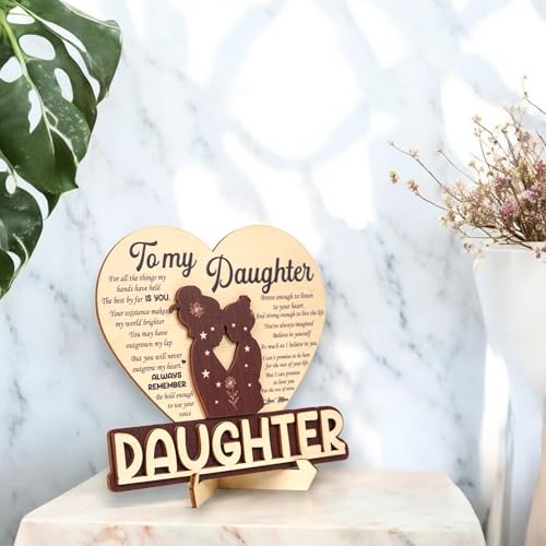 KATINAT To My Daughter from Mom, Wooden Heart Keepsake, Inspirational Mother’s Love Plaque, Sentimental Home Decor, Birthday Christmas Graduation Wedding Present - color: KATINAT To My Daughter Plaque