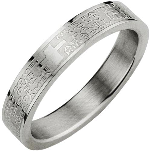 Dahlia Stainless Steel English Lord's Prayer 4mm Band Ring - Women