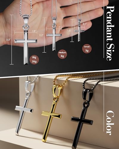 Exquisite Cross Necklace for Men and Women, Silver/Gold/Black Cross Chain with Top-grade 316L Stainless Steel Cross Pendant, 18-24 Inch Box/Byzantine Chains - color: Elegant Silver, size: 0 Inch=No Chains, style: Only Small Pendant