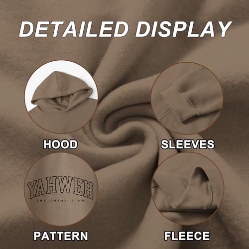 Christian Jesus Hoodies For Men Graphic Yahweh Hoodie Bible Verse God Sweatshirt Religious Faith Cotton Pullover Tops - color: Coffee, size: Large