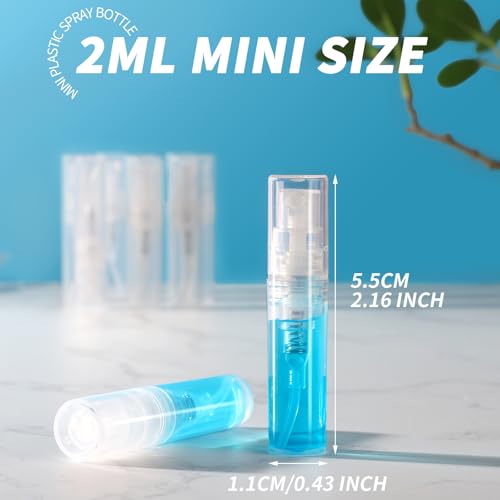 Fandamei Mini Spray Bottle, 60PCS 2ml Mini Clear Plastic Spray Bottle Empty, Fine Mist Refillable Mini Perfume Bottle. Small Empty Sample Containers Bottle. 2ml, 60 Pack, Clear, FANL-093 - size: 2ml