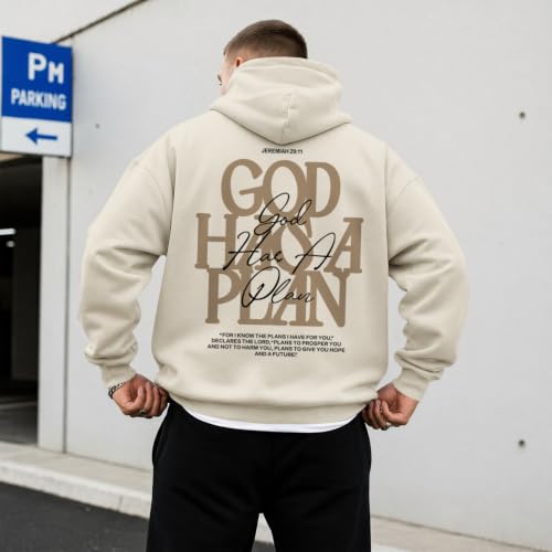 Christian God Hoodie for Men Jesus Faith Religious Bible Verse Hoodies Inspirational Graphic Fleece Sweatshirt - color: Apricot, size: Small