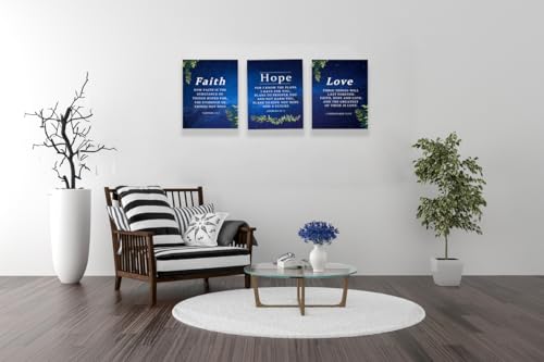 Faith, Hope & Love Bible Verse Inspirational Wall Art, Christian Canvas Decor Gift for Living Room Bedroom (8 X 10in X 3 pcs) Framed (Starry Sky) - color: Bible16
