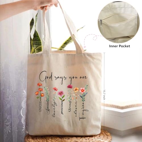 Canvas Christian Tote Bags Bible Canvas Bag Faith Friend Birthday Christian Gifts Graphic Totes Sunday Church Bag - color: 02 God Says You Are