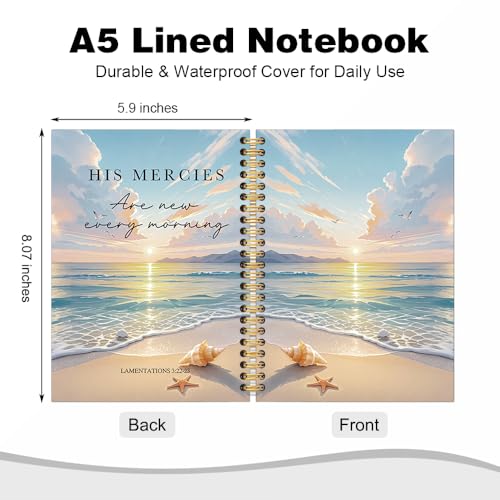 His Mercies are New Every Morning Lamentations 3:23 Spiral Notebook for Work, Summer Beach Bible Verse Notebook, Religious Promotion Gifts Thank You Gifts for Women Men Colleagues Boss Mentors - style: His Mercies