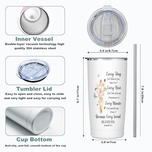 Christian Gifts for Women 20oz Stainless Steel Tumbler with Lid and Straw - color: Multi 1371