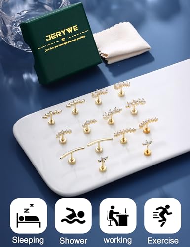 JeryWe Cartilage Earrings for Women Hypoallergenic Helix Piercing Jewelry - color: N:cz-14k gold filled