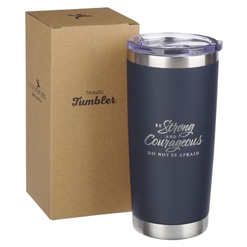 Christian Art Gifts Large Stainless Steel Scripture Tumbler Travel Mug - color: Navy/Be Strong