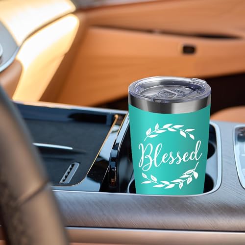 20oz Laurel Wreath Blessed Insulated Stainless Steel Tumbler with Lid - color: white-Mint