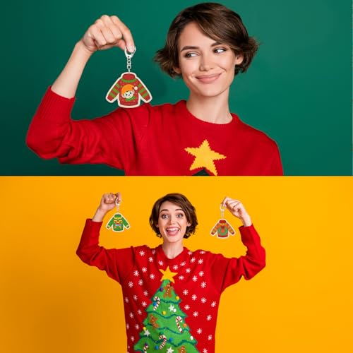 Trnayi 36 Pcs Christmas Ugly Sweater Wood Keychain DIY Craft - style: Ugly Sweater
