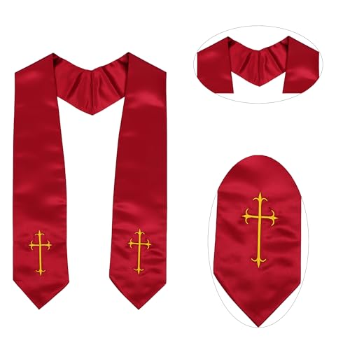 Clergy Stole, Choir Stole with Cross Embroidery 60'' - color: Maroon