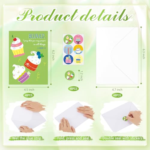 Motiskyy 48 Pack Religious Christian Birthday Cards Bulk with Scripture Assorted Bible Verse 4.5 x 6.2 Inch Christian Blessings Birthday Greeting Cards with Envelopes and Stickers (Illustration Style) - style: Illustration Style
