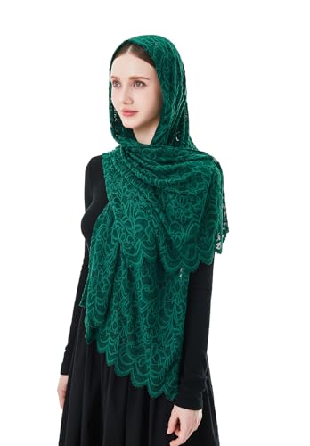 Wgior Rectangular Chapel Veil Scarf Catholic Church Veils Mantilla Wrap Shawl Mass Head Covering - color: Green