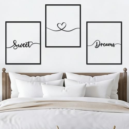 Bnesi Large 3 PCS Bedroom Wall Decoration Sweet Dream Metal Sign Bedroom Wall Decor Set Black And White Wall Art for Bedroom Wall Decor Above Bed Unique Wall Art (Dream) - color: Dream